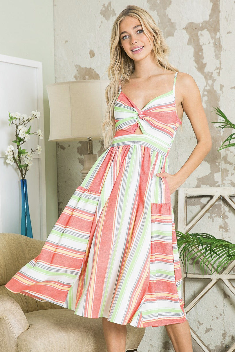 Cut Out Stripe Dress with Pockets