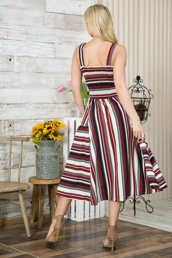 Smocked Stripe Dress with Pocket