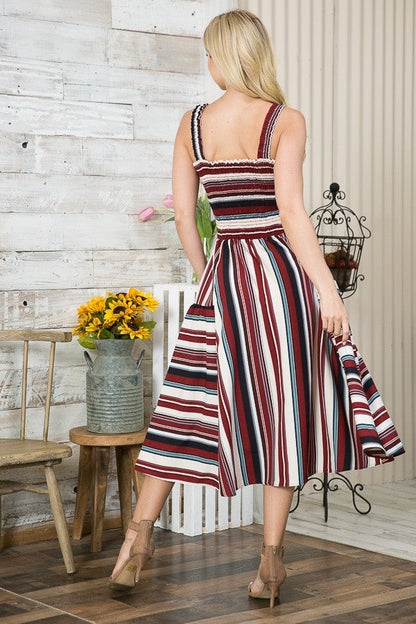 Smocked Stripe Dress with Pocket