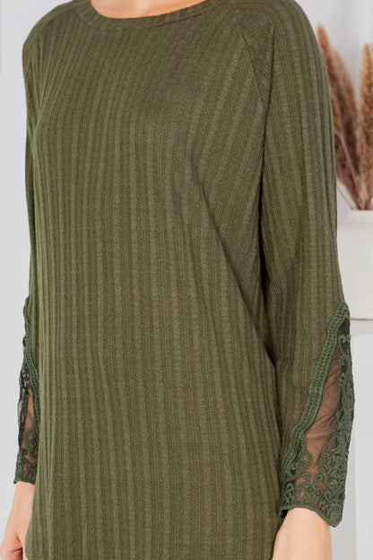 Lace Sleeve Long Knit Top