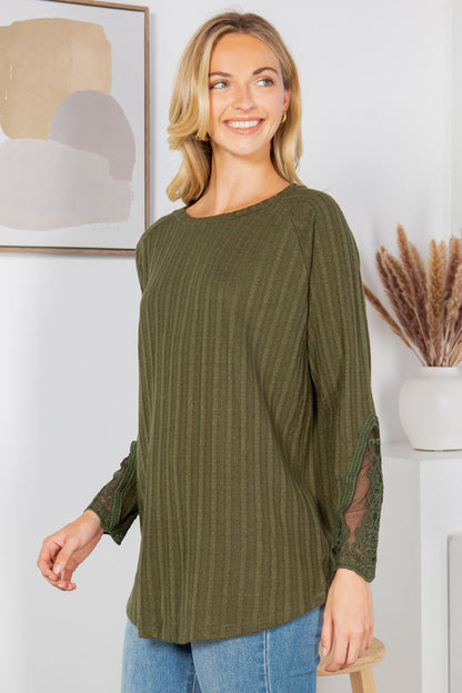 Lace Sleeve Long Knit Top