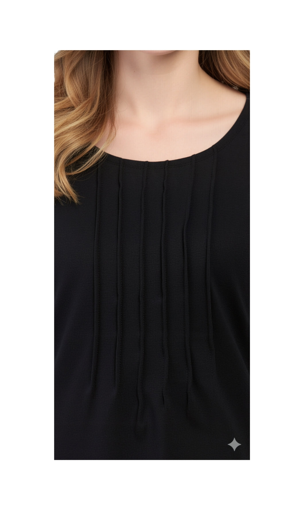 Short Sleeve Pintuck Scoop Neck Cotton Tee