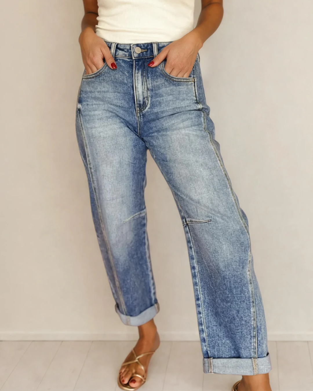 Vintage Cuffed Seam Detail Jeans