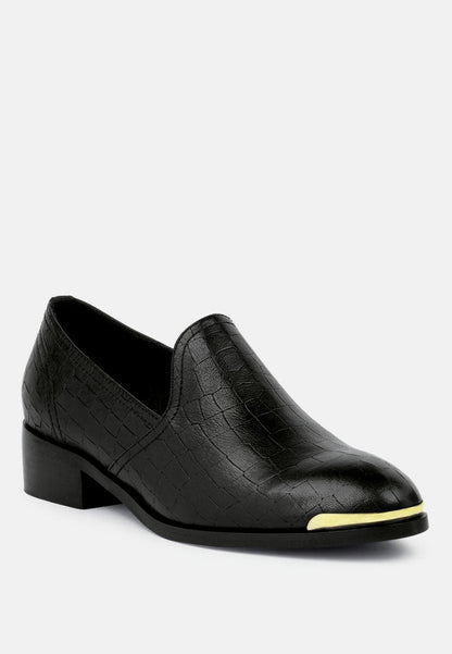 Metal Highlight Leather Loafers