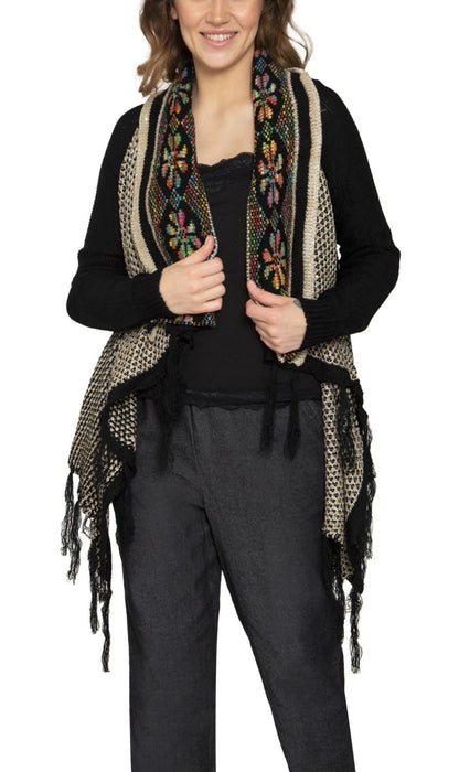 Fringed Jacquard Weave Long Cardigan
