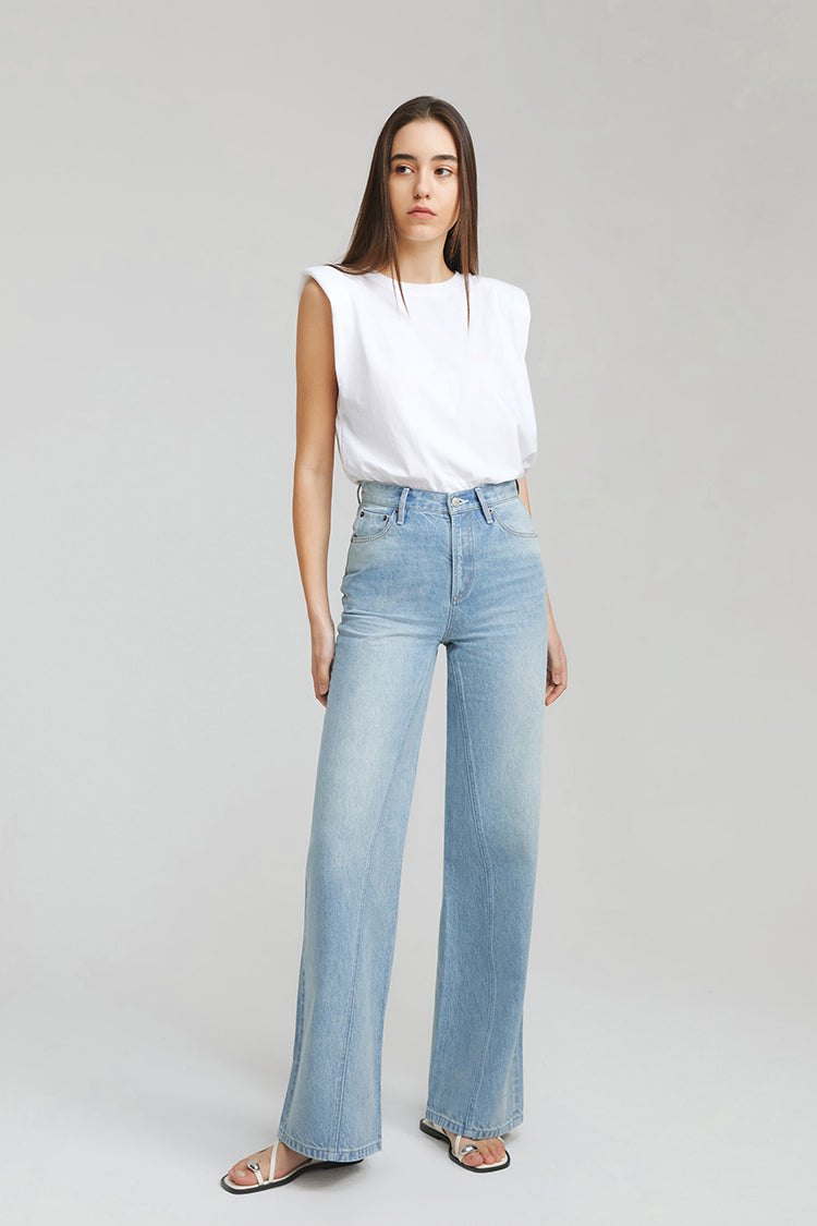 Angeles High Rise Wide Leg Light Wash Jeans