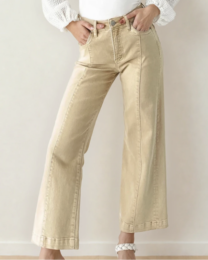 Seamed Center Wide Leg Denim Pants Apricot