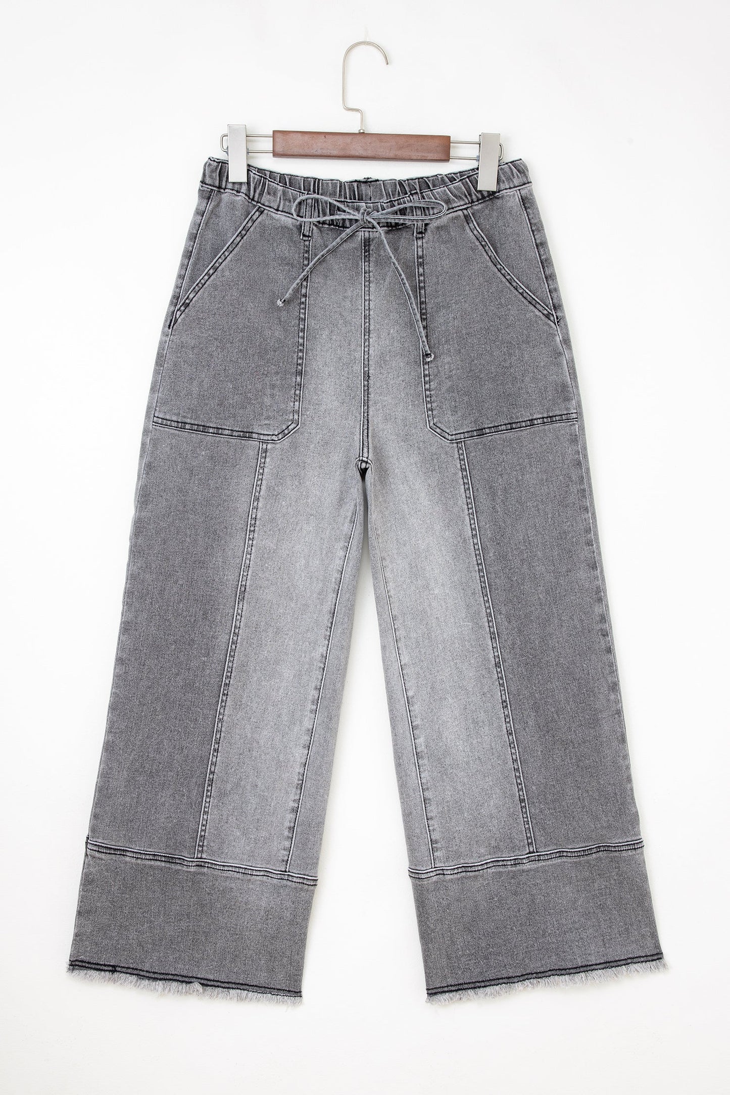 Fray Hem Wide Leg Denim Pants