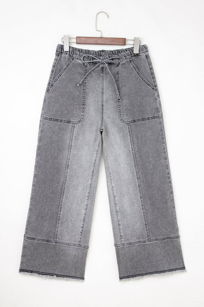 Fray Hem Wide Leg Denim Pants