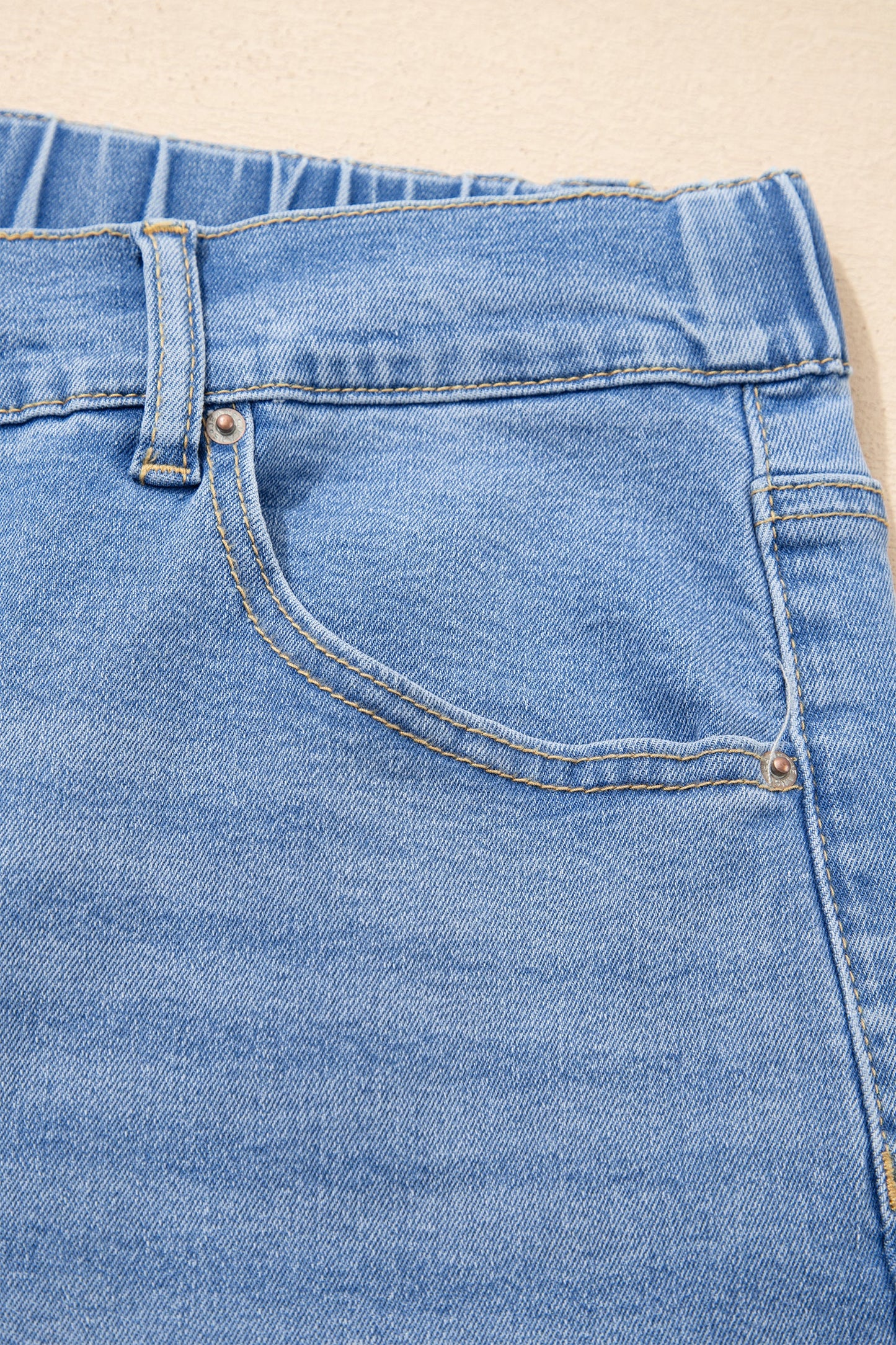 High Rise Lace Tie Whiskered Jeans
