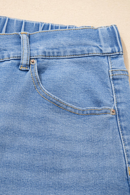 High Rise Lace Tie Whiskered Jeans