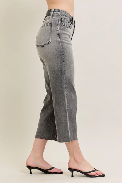 Wide Leg Capris Jeans Gray
