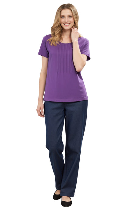 Short Sleeve Pintuck Scoop Neck Cotton Tee