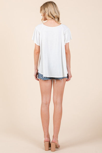 Smocked Shoulder Keyhole Loose Top
