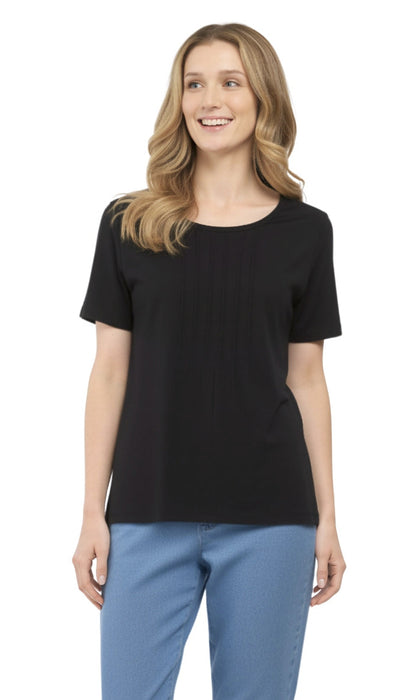 Short Sleeve Pintuck Scoop Neck Cotton Tee
