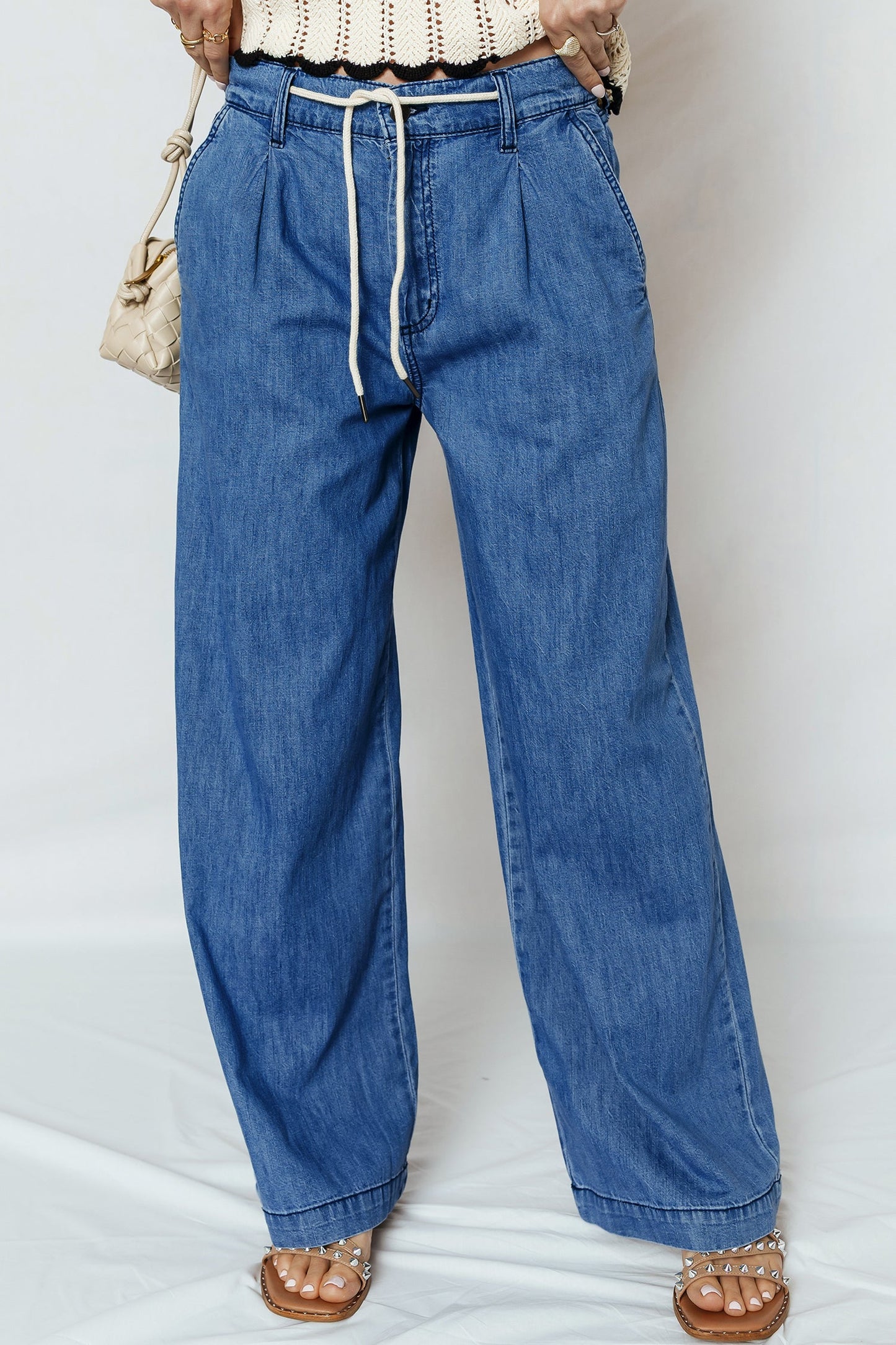 Tie Waist Wide Leg Denim