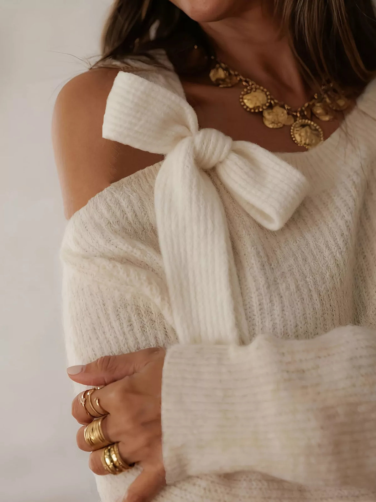 One Shoulder Bow Sweater Top