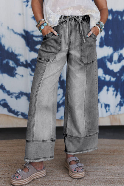 Fray Hem Wide Leg Denim Pants