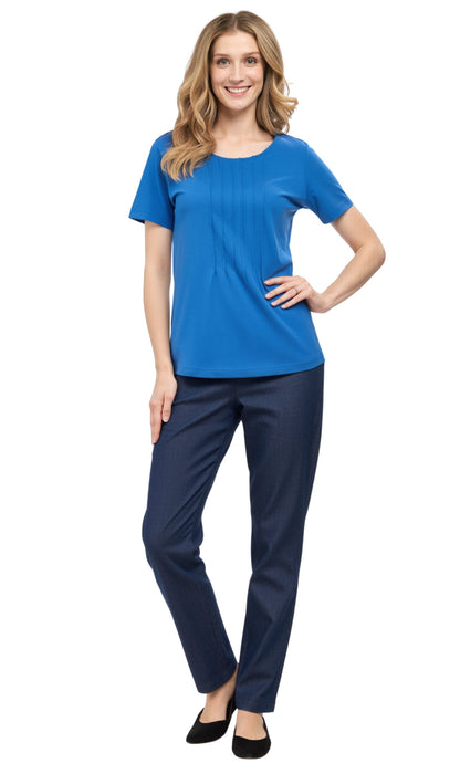 Short Sleeve Pintuck Scoop Neck Cotton Tee