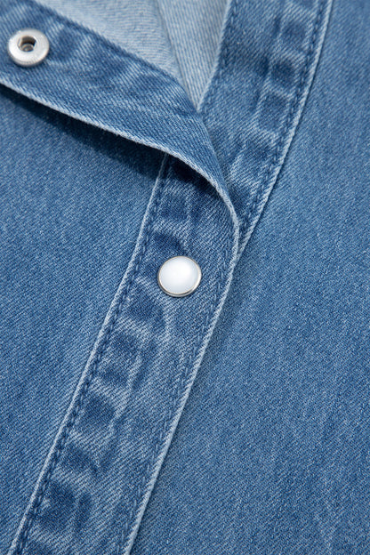 Ruffled Short Sleeve Denim Shirt