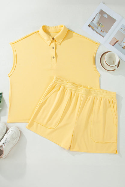 Plus Solid Polo & Shorts Set
