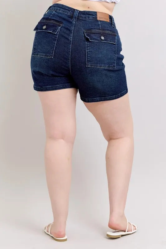 Mid-High Back Flap Denim Shorts