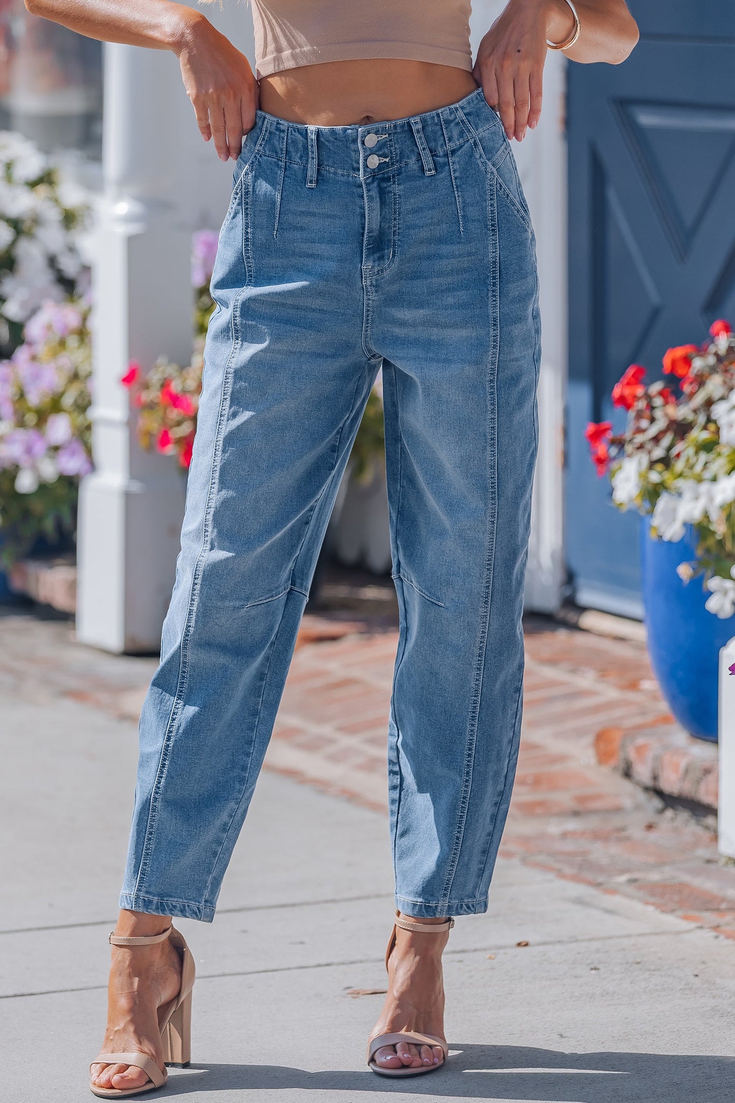 Sky Wash Cuffed Barrel Jeans