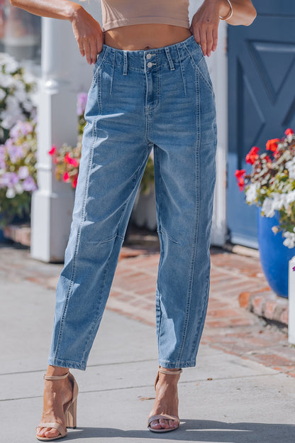 Sky Wash Cuffed Barrel Jeans