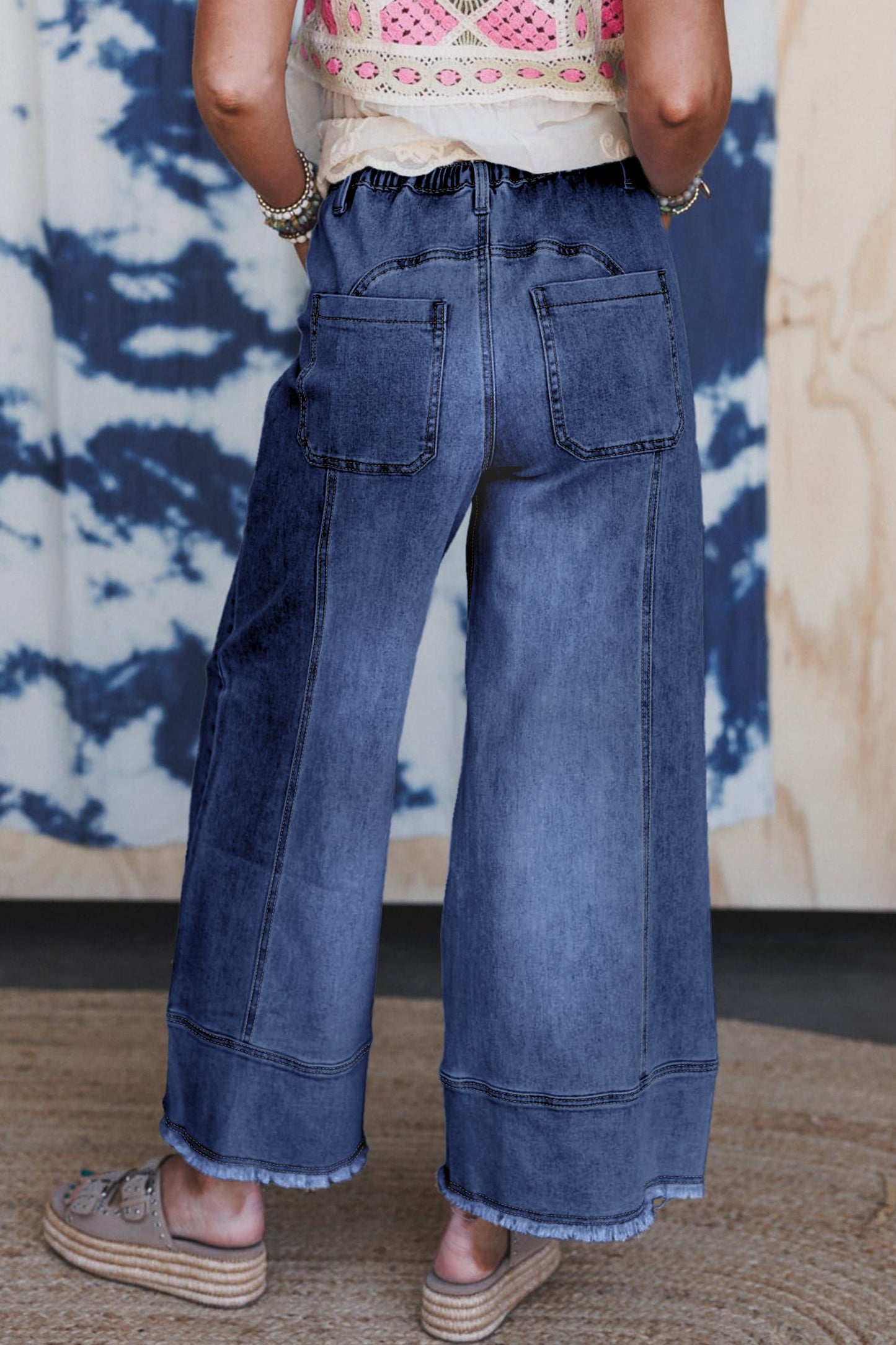 Fray Hem Wide Leg Denim Pants