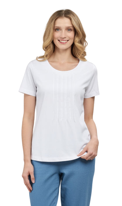 Short Sleeve Pintuck Scoop Neck Cotton Tee