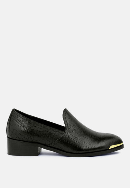 Metal Highlight Leather Loafers