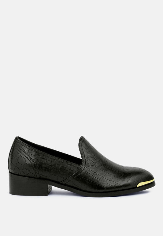Metal Highlight Leather Loafers