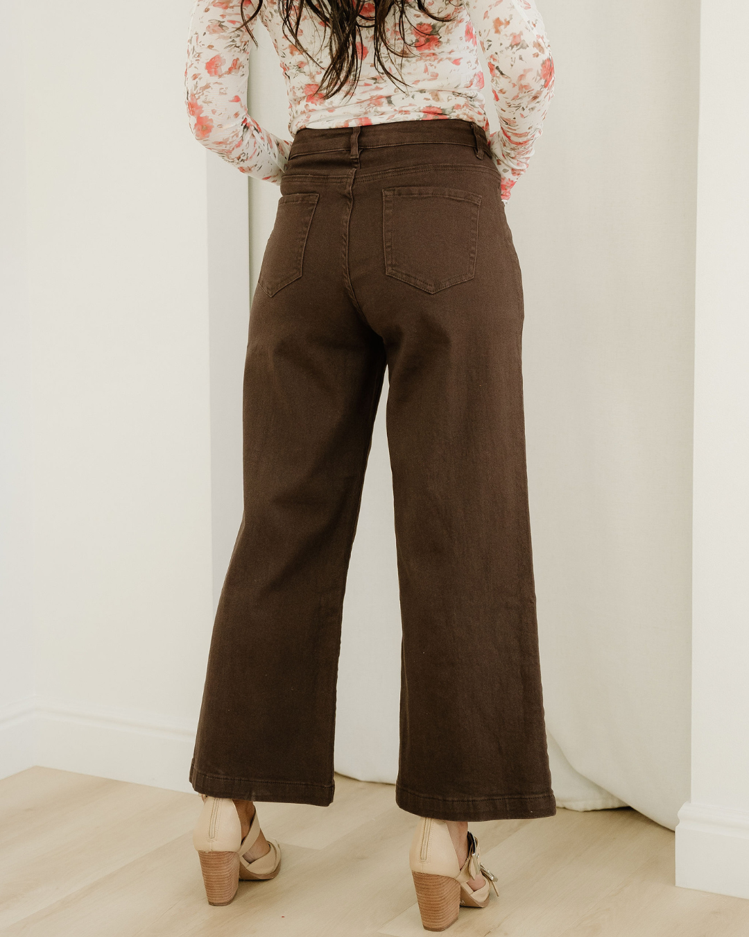 Seamed Center Wide Leg Denim Pants Sandalwood