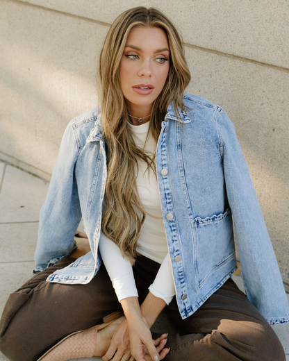 Scallop Trim Mineral Washed Denim Jacket