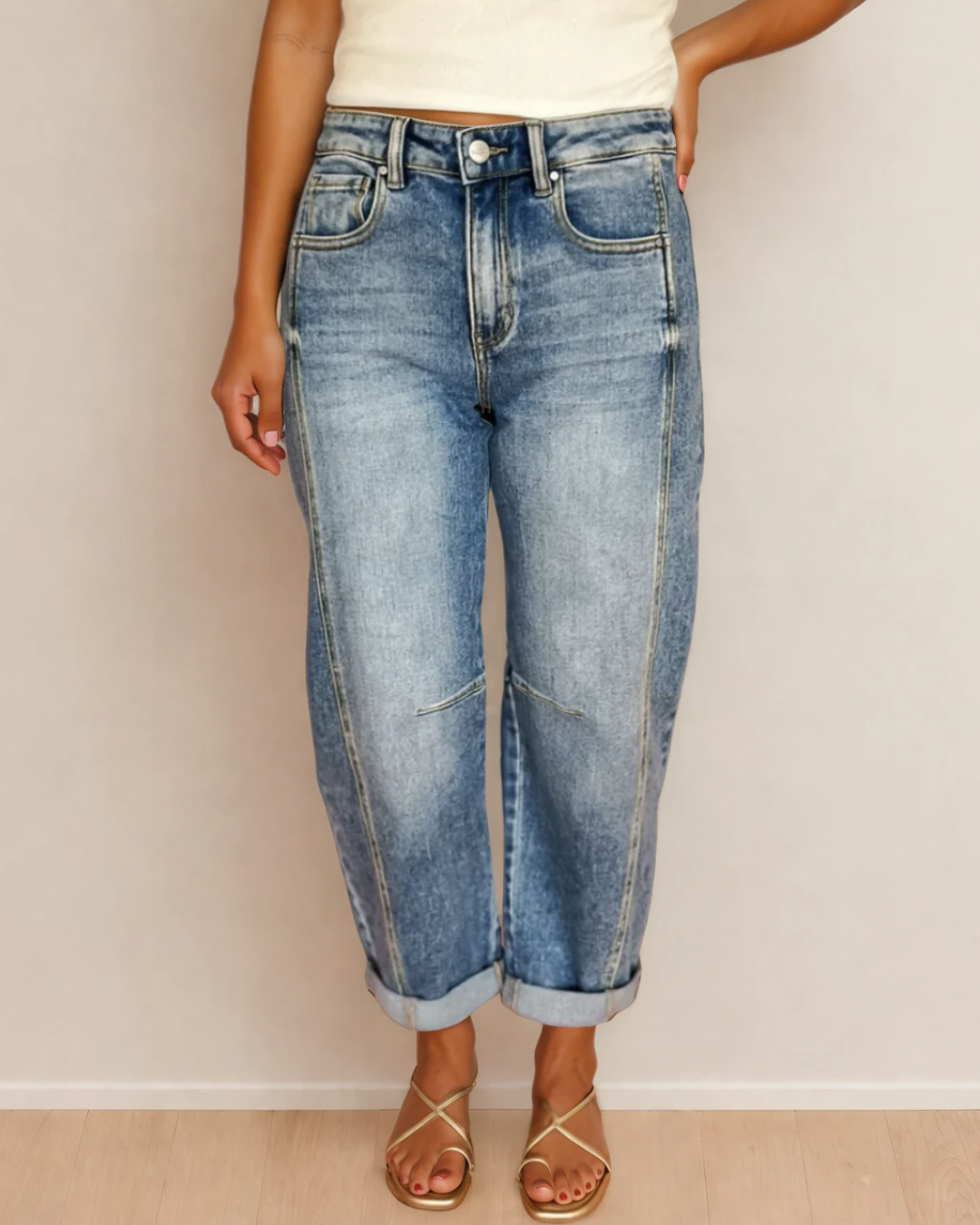 Vintage Cuffed Seam Detail Jeans