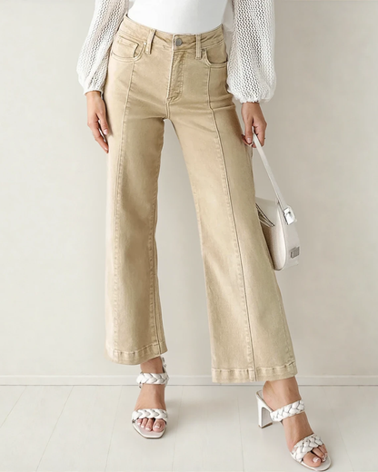 Seamed Center Wide Leg Denim Pants Apricot