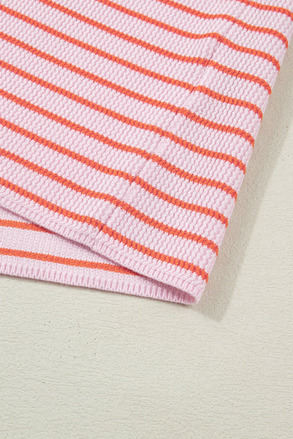 Knit Sleeveless Casual Pink Stripe Top