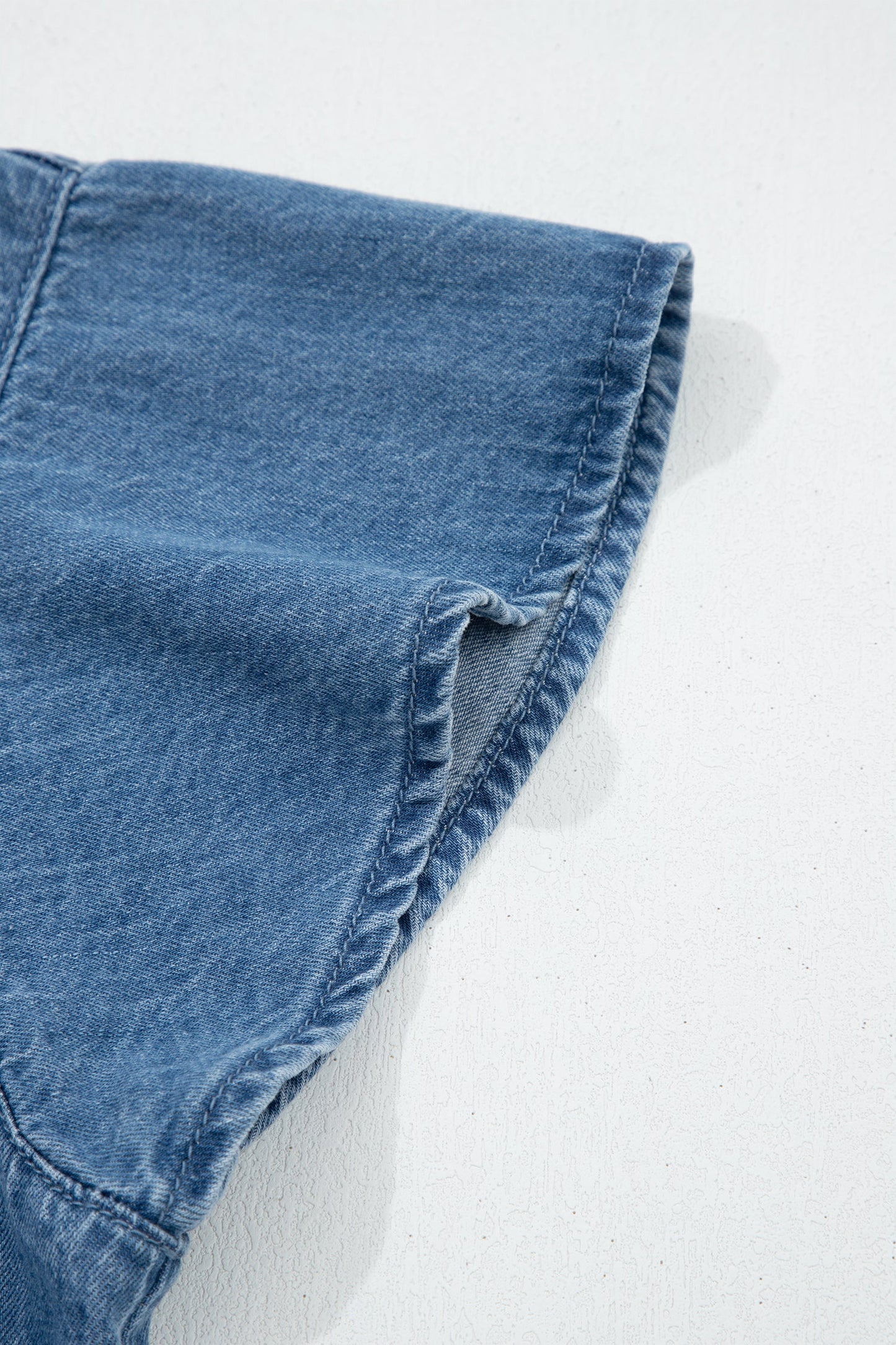 Ruffled Short Sleeve Denim Shirt