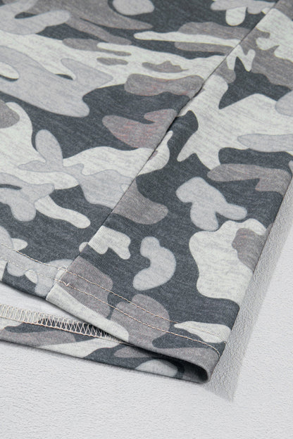 V Neck Raw Edge Tee Camo
