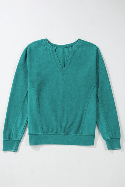 Notched Collar Drop Shoulder Sweatshirt Top