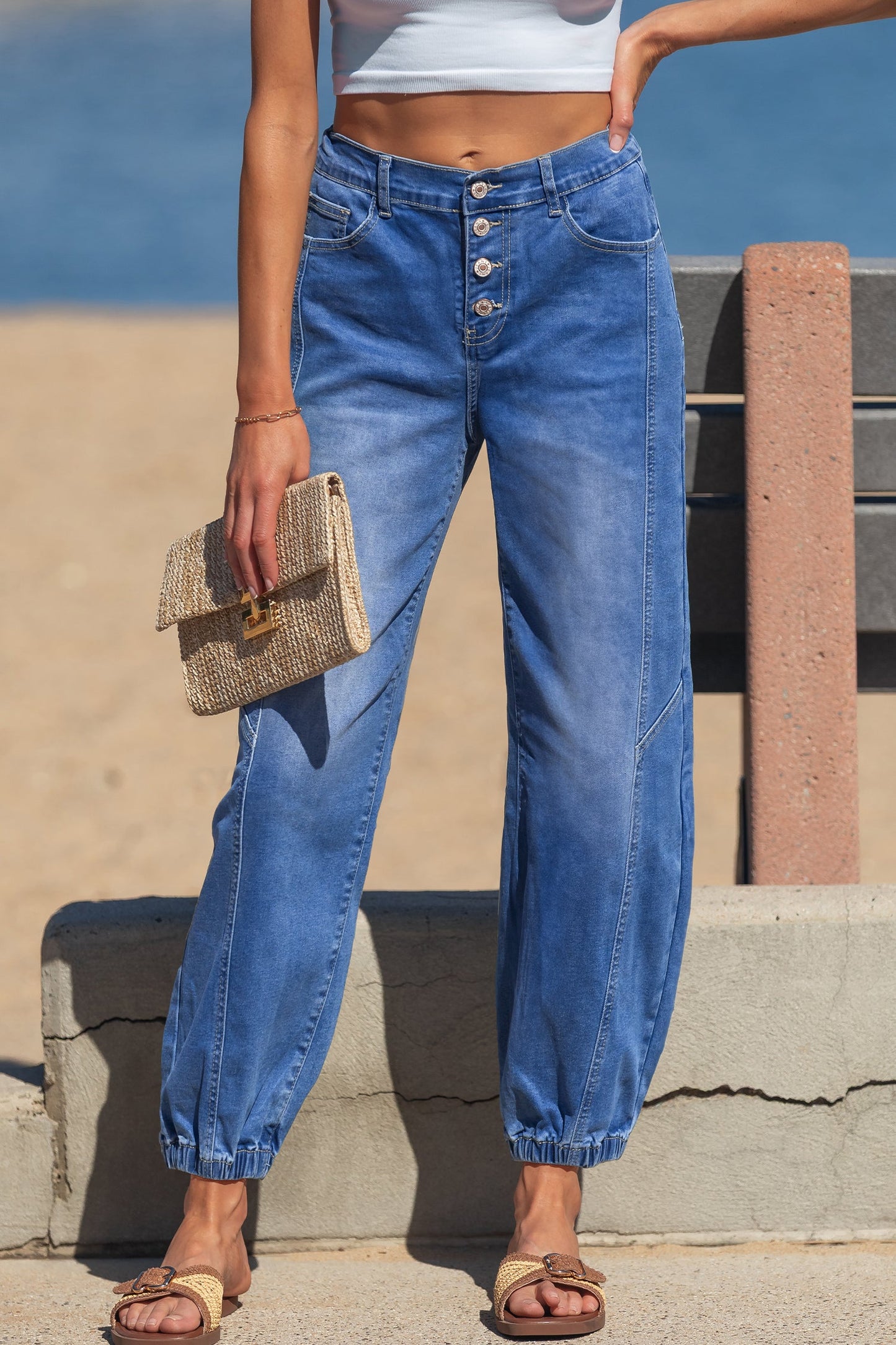 Button Fly Tapered Loose Jeans