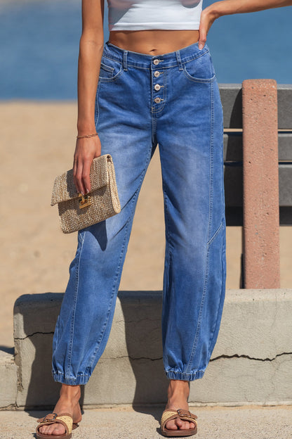 Button Fly Tapered Loose Jeans
