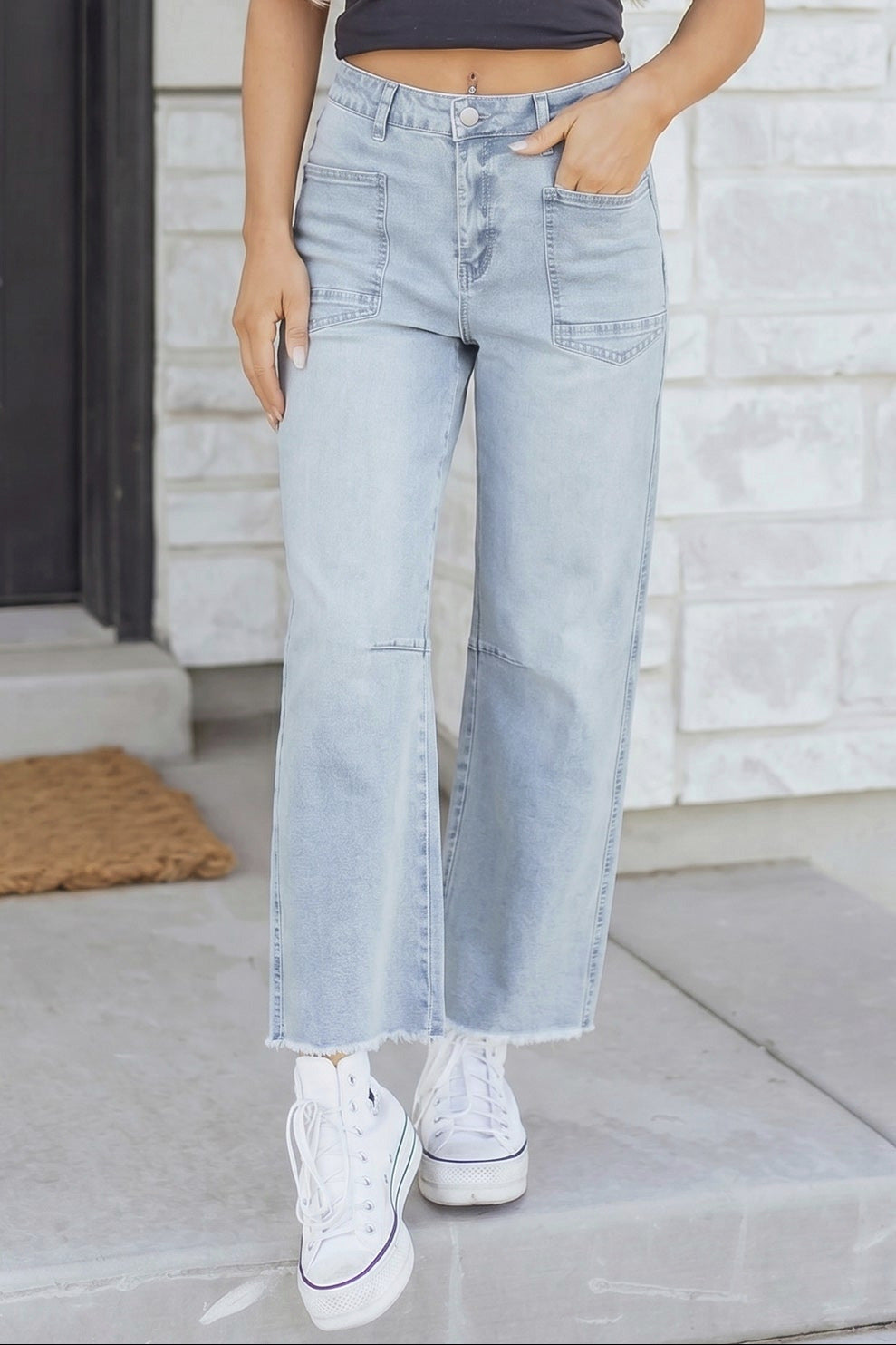 Beau Blue Frayed Crop Straight Jeans