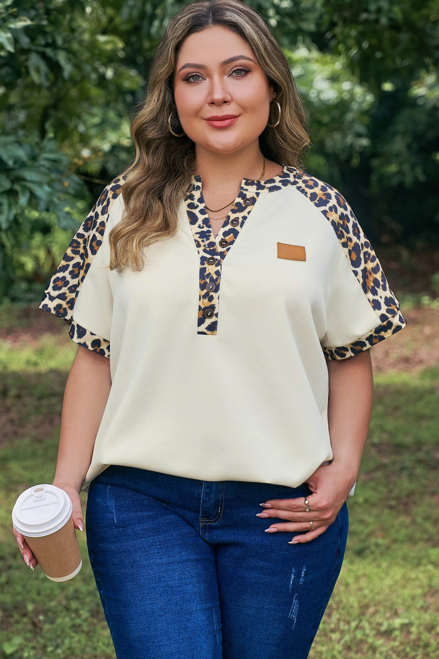 Plus Contrast Leopard Polo Top