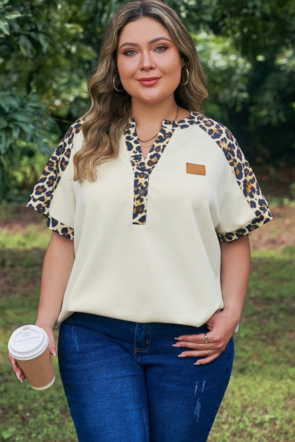 Plus Contrast Leopard Polo Top