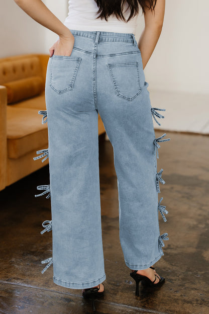 Bow Knot Side Straight Leg Jeans