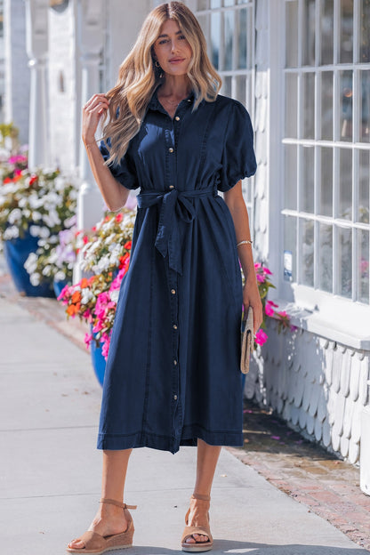 Bubble Short Sleeve Denim Dress