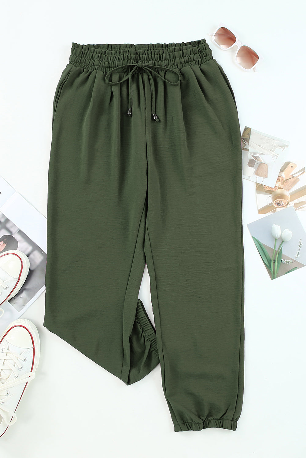 Drawstring Smocked Waist Jogger Pants