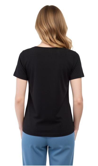 Short Sleeve Pintuck Scoop Neck Cotton Tee