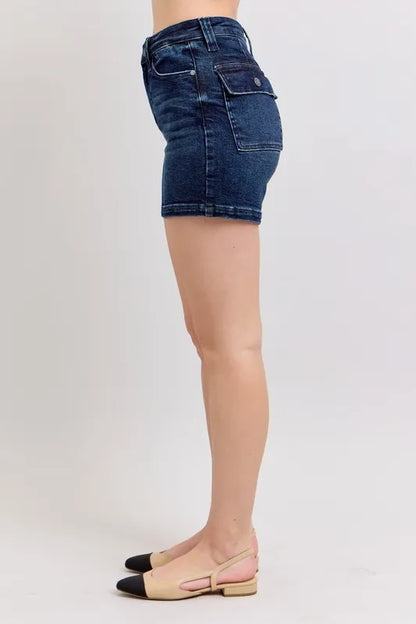 Mid-High Back Flap Denim Shorts